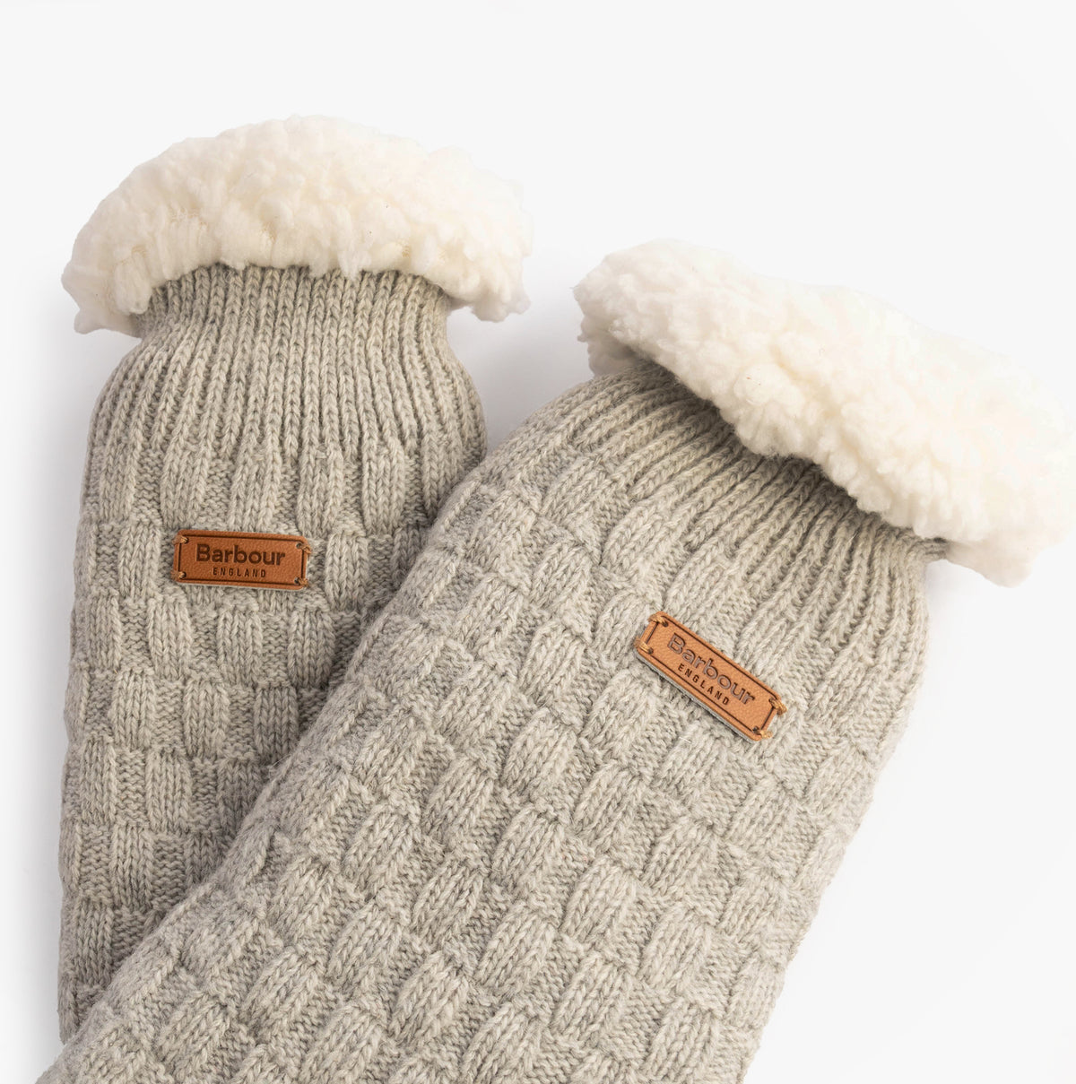 Barbour CABLE KNIT LOUNGE Socks Womens Light Grey Marl side view showcasing soft lining and textured knit.
