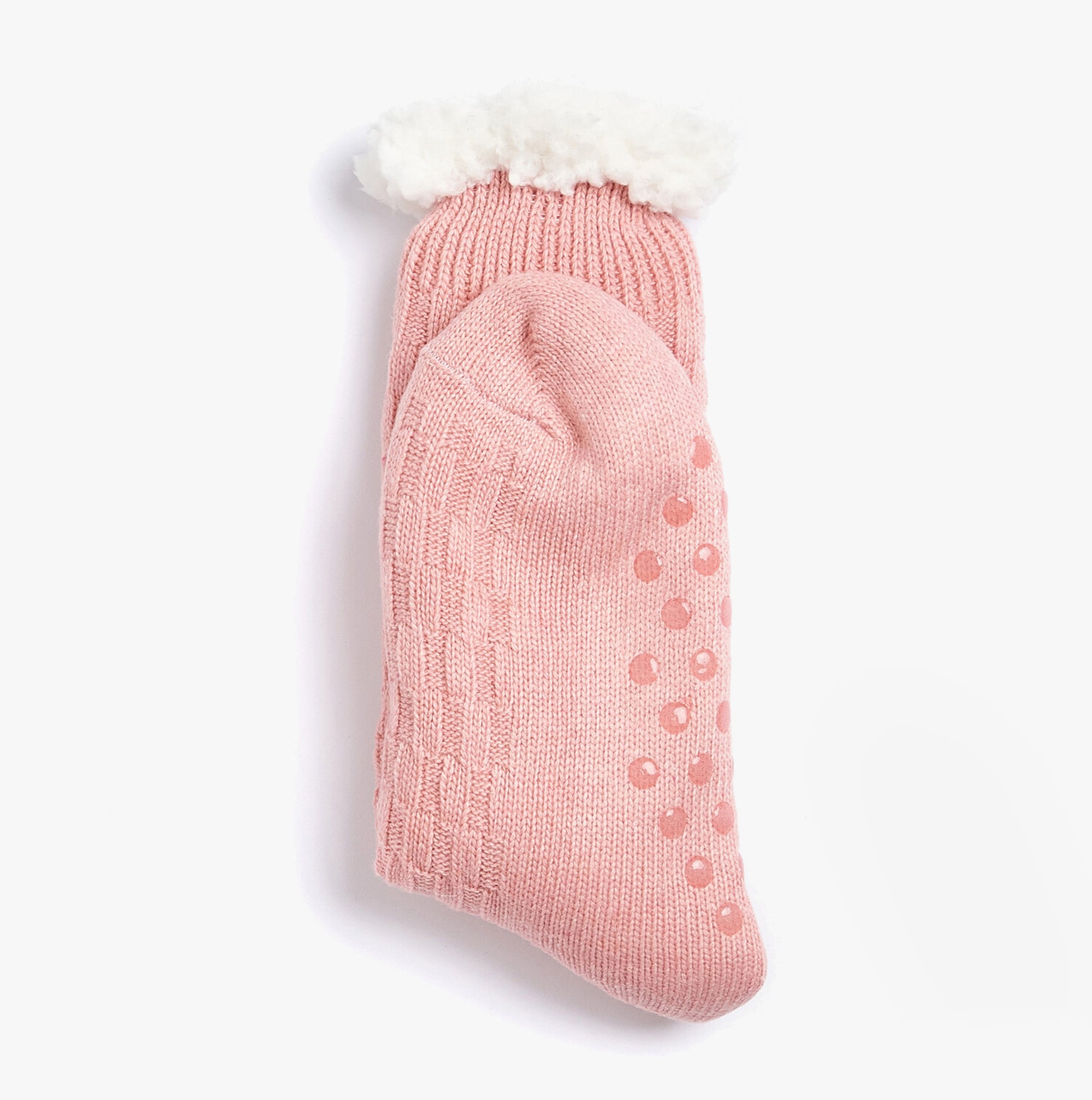 Barbour CABLE KNIT LOUNGE Socks Womens Socks Dusty Pink side view with textured knit and fuzzy cuff.