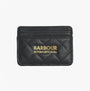 Barbour AURORA Womens Card Holder Black front view featuring quilted design and gold logo.