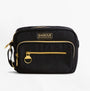 Barbour B.INTL QUALIFY Womens Crossbody Bag Black, front view showcasing gold accents and zippers.