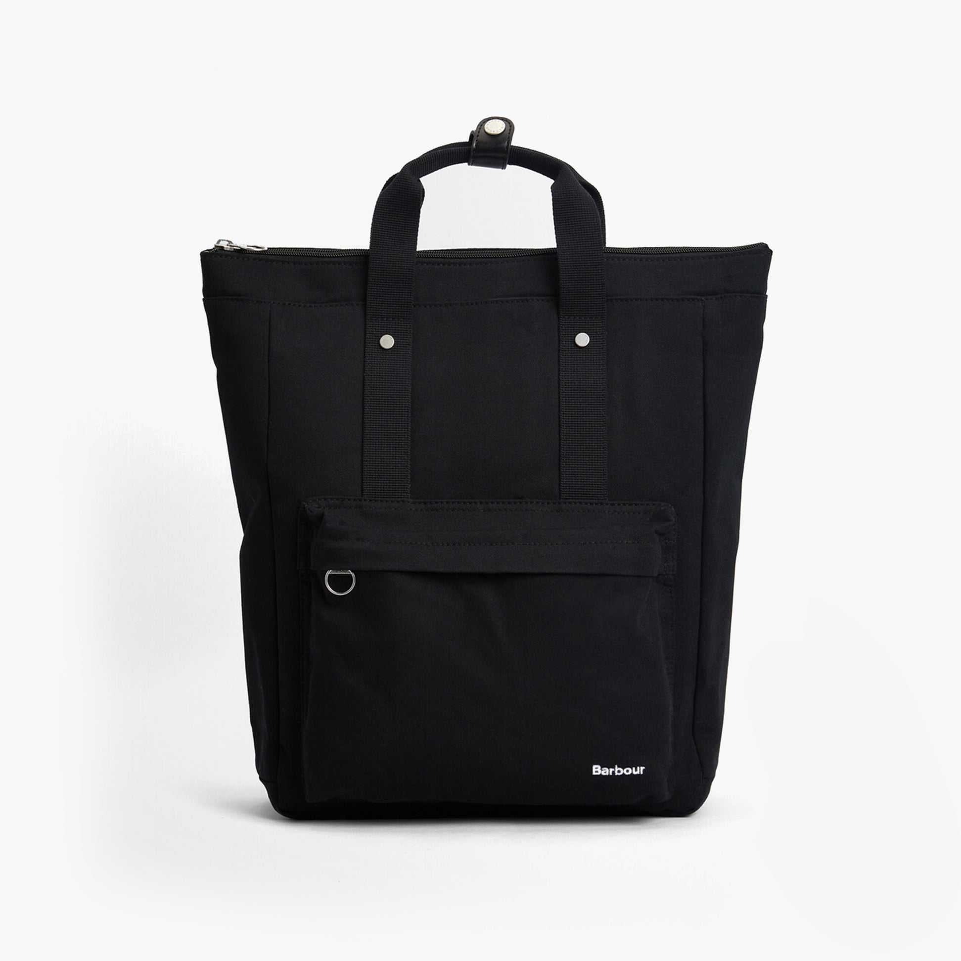 Barbour OLIVIA Womens Backpack Black front view showcasing adjustable straps and zip closure.