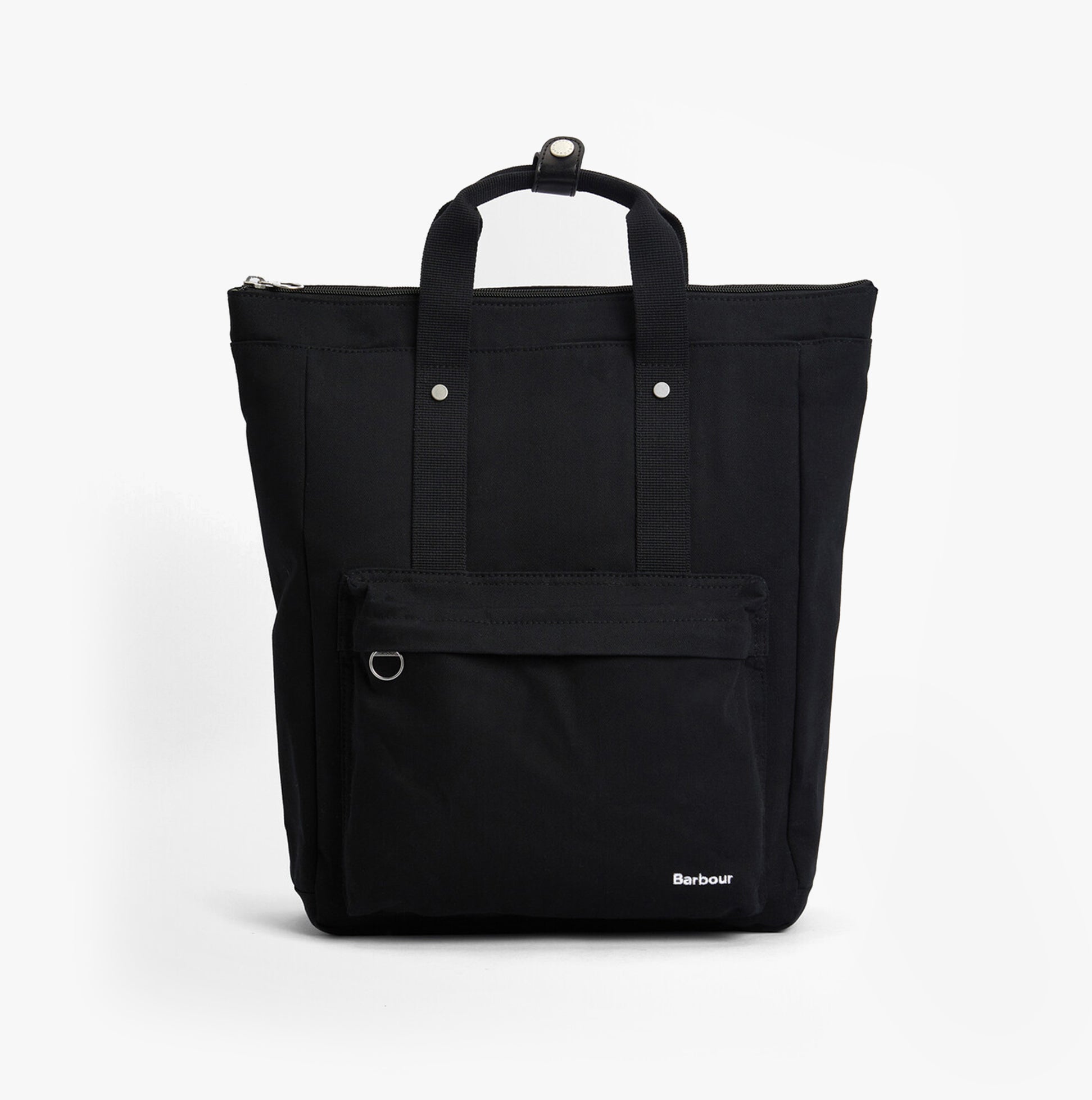 Barbour OLIVIA Womens Backpack Black front view showcasing adjustable straps and zip closure.