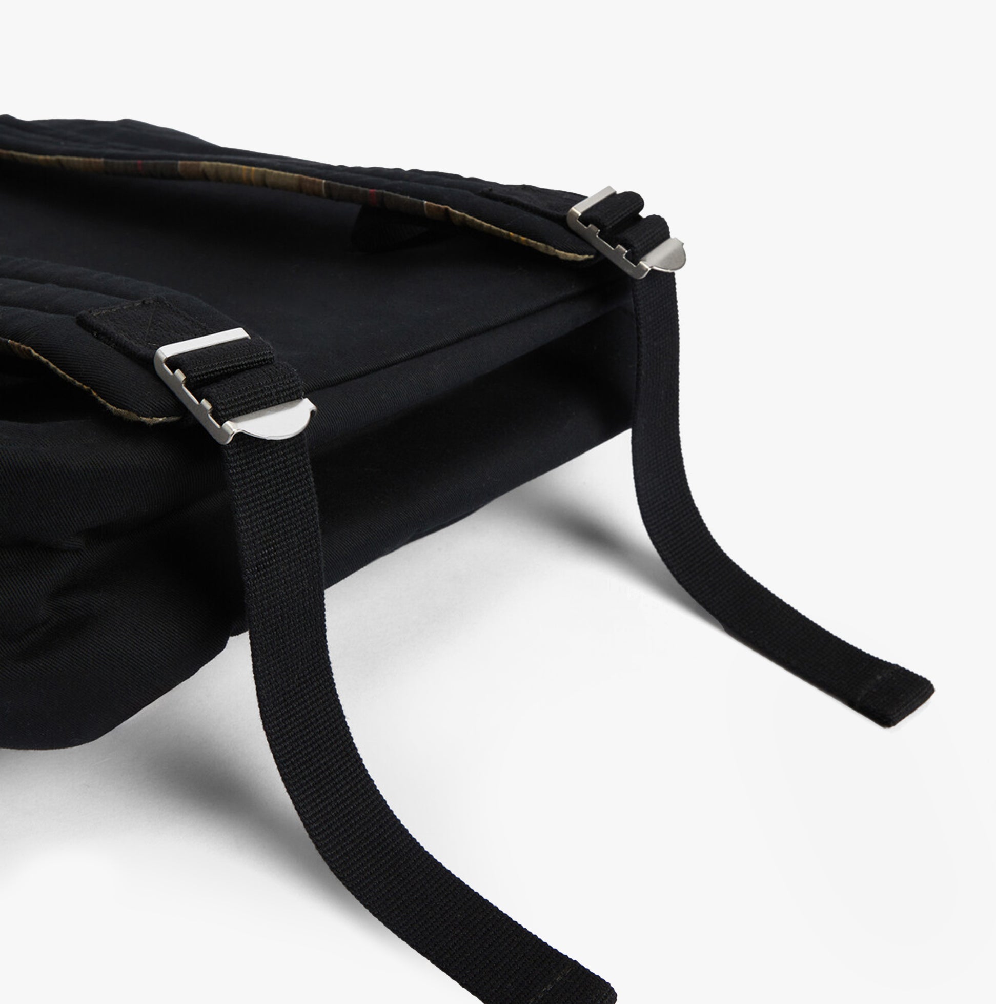 Barbour OLIVIA Womens Backpack Black detail view showing adjustable straps and cotton material.