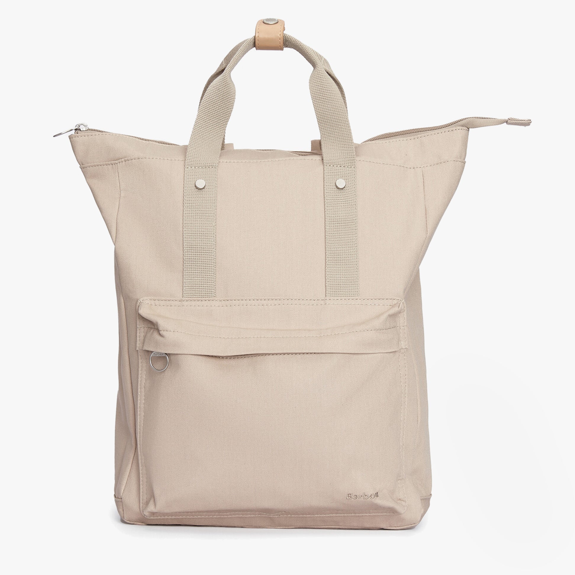 Barbour OLIVIA Womens Backpack Light Sand front view showing adjustable straps and zip closure.