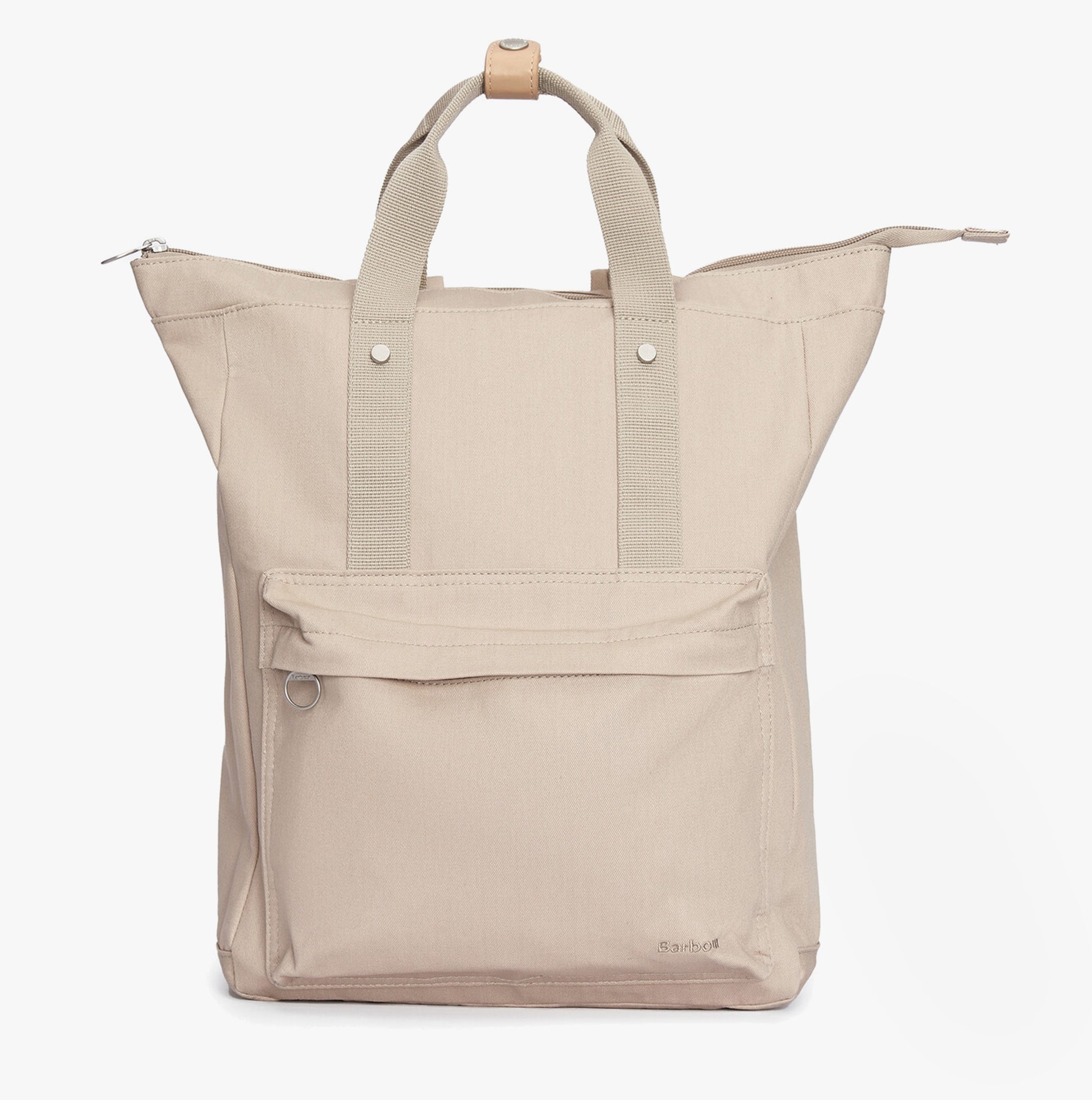 Barbour OLIVIA Womens Backpack Light Sand front view showing adjustable straps and zip closure.