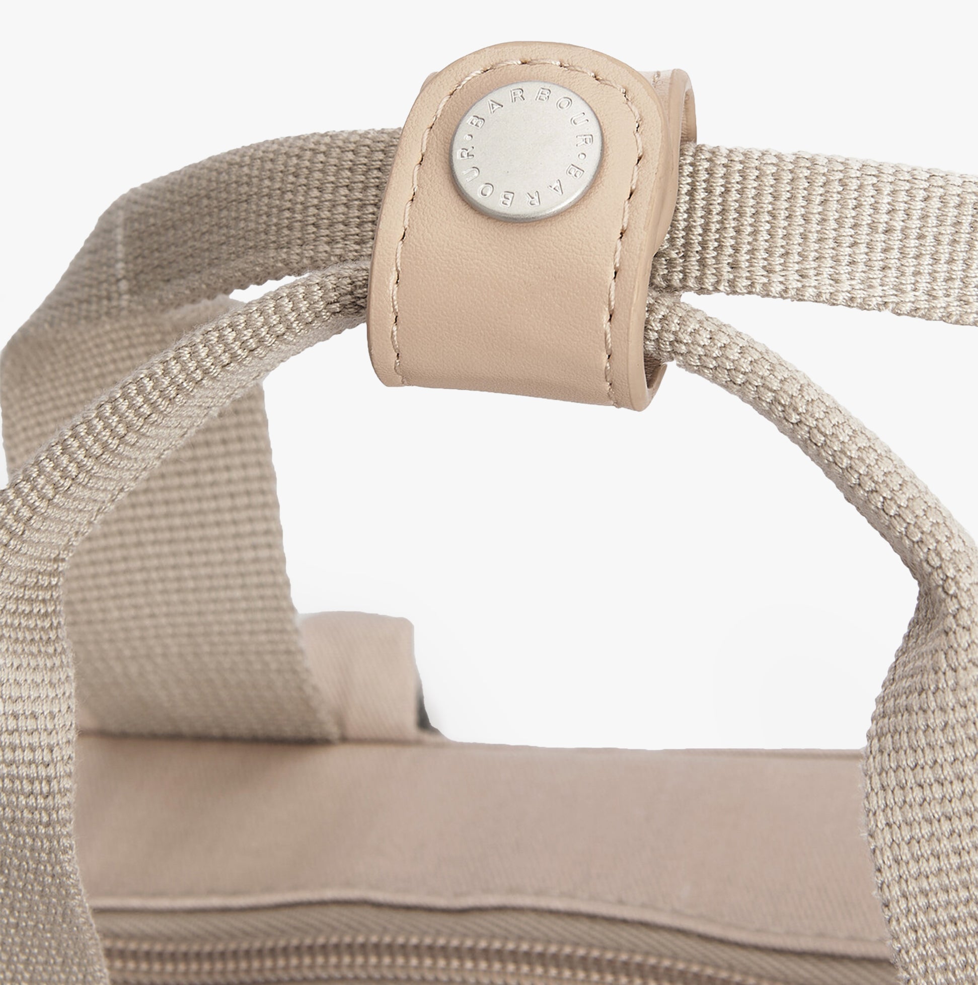 Barbour OLIVIA Womens Backpack Light Sand detail view of shoulder strap fastening