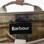 Barbour OLIVIA Womens Backpack Light Sand interior view with brand label and plaid lining pattern.