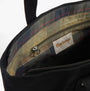 Barbour OLIVIA Womens Tote Bag Black interior view featuring lining, zipper pocket, and brand label.