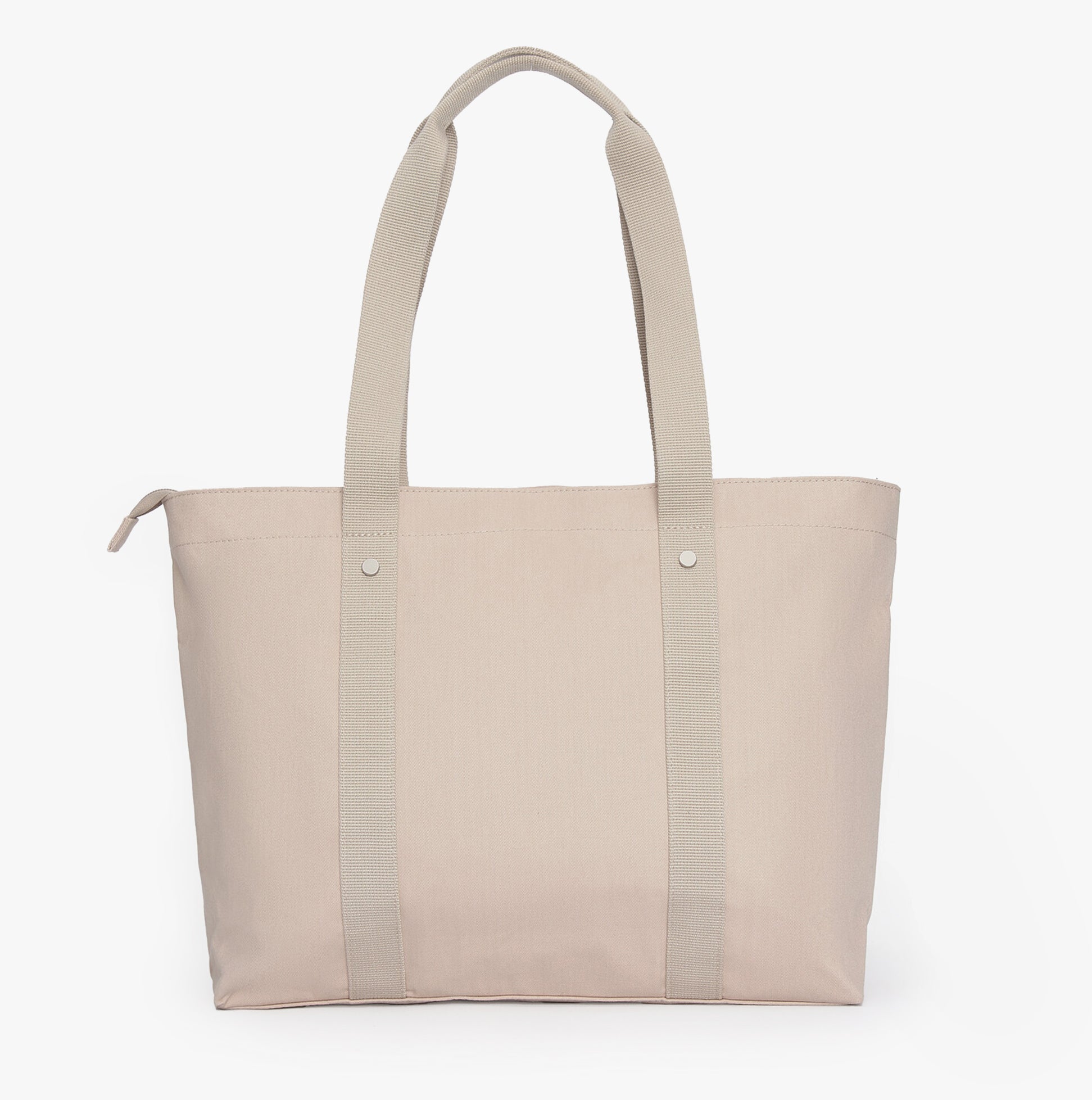 Barbour OLIVIA Womens Tote Bag Light Sand front view showcasing lightweight design and zip closure.