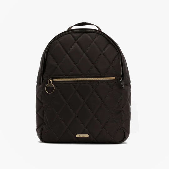 Barbour QUILTED Womens Backpack Olive front view with zip closure and quilted design