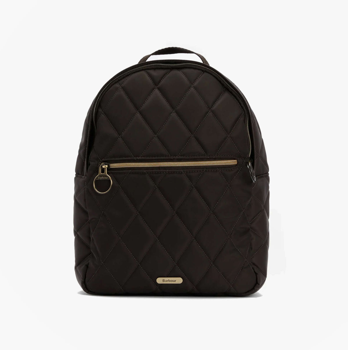 Barbour QUILTED Womens Backpack Olive front view with zip closure and quilted design