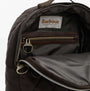 Barbour QUILTED Womens Backpack Olive interior view showing zip pockets and lining details.