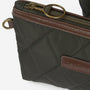 Detail view of Barbour QUILTED Womens Tote Bag Olive, showcasing the zip closure and leather-look handle.