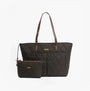 Barbour QUILTED Womens Tote Bag & Purse Olive front view with zip closure and brown leather handles.