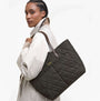 Barbour QUILTED Womens Tote Bag & Purse Olive side view carried by model