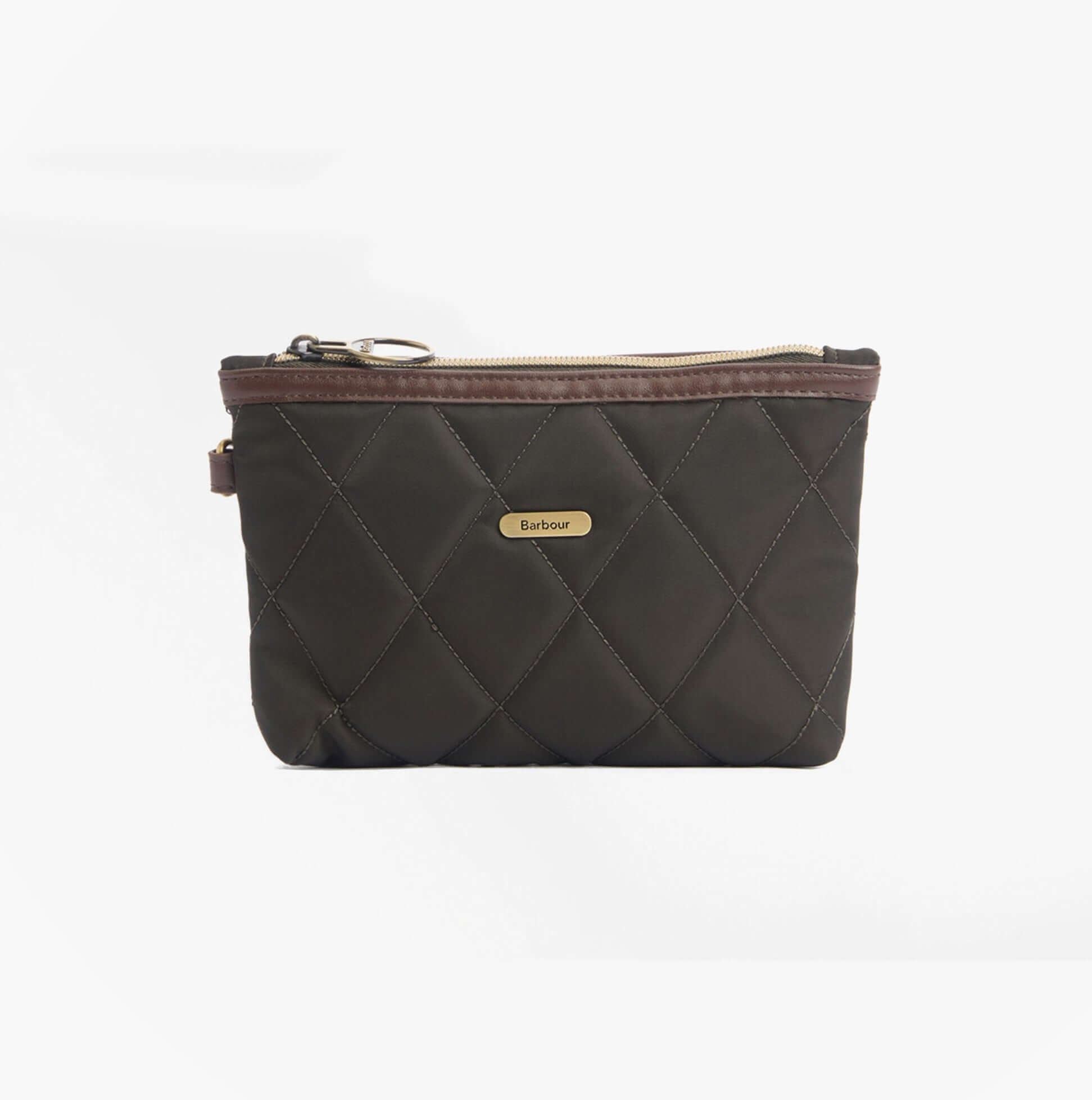 Barbour QUILTED Womens Tote Bag & Purse Olive front view with zip closure and diamond quilted detail