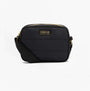Barbour MONACO QUILT Womens Crossbody Bag Black front view with gold accents and adjustable strap.