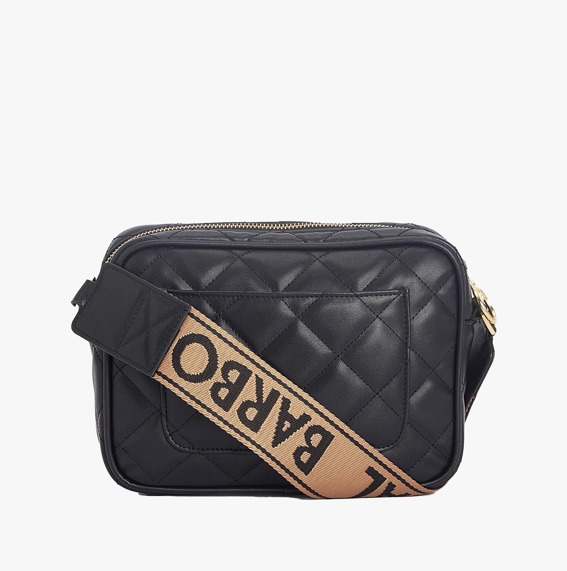 Barbour QUILTED SLOANE Womens Crossbody Bag Black side view with adjustable strap and logo detail.