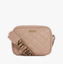 Barbour QUILTED SLOANE Womens Crossbody Bag Camel front view with adjustable strap and Barbour logo.