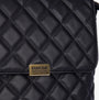 Barbour QUILTED HOXTON Womens Backpack Black detail view showing quilted design and gold-tone logo.