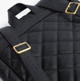 Barbour QUILTED HOXTON Womens Backpack Black detail view of quilted design and gold-tone buckle.