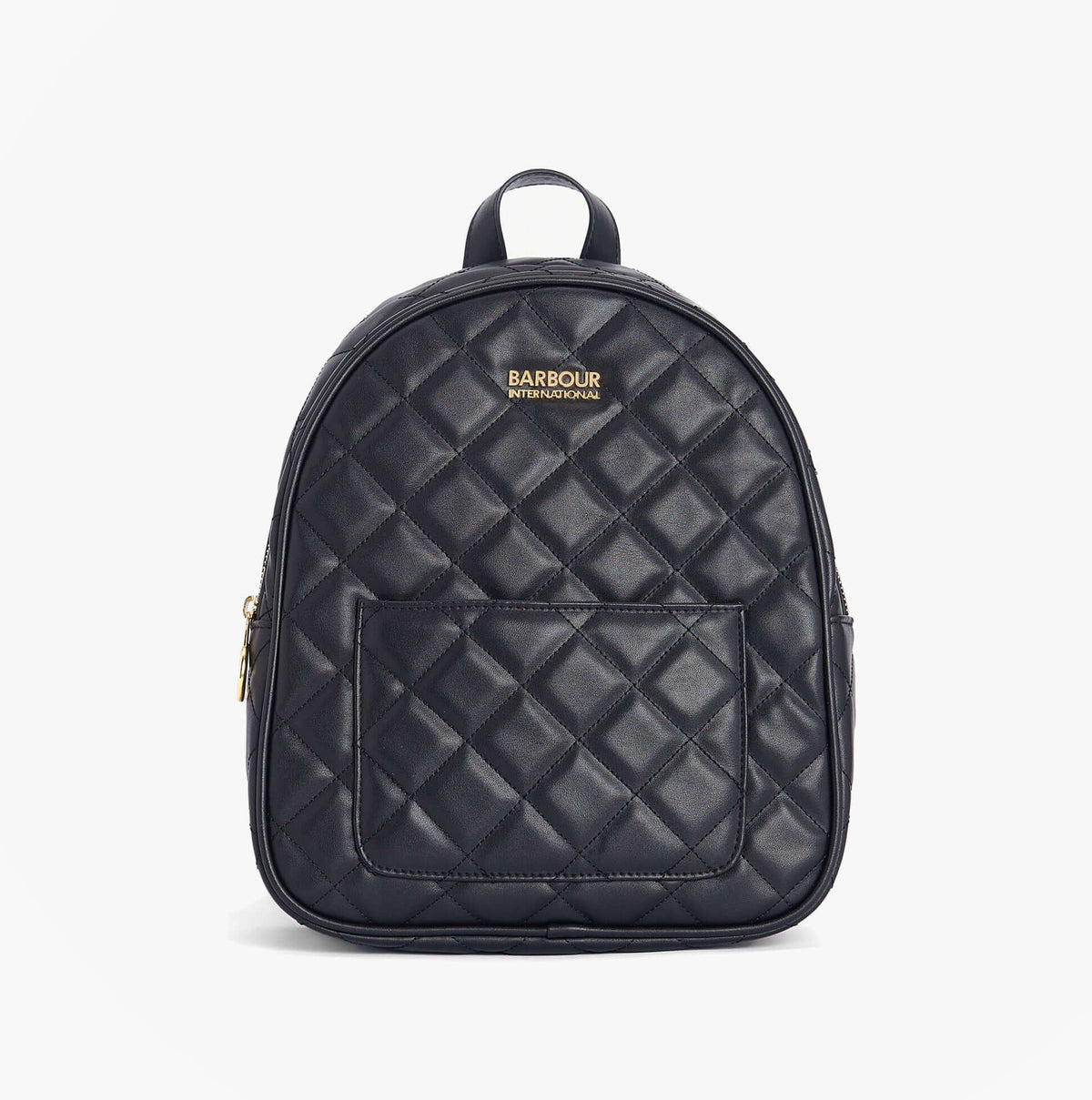 Barbour QUILTED UXBRIDGE Womens Backpack Black front view with quilted design and gold logo