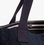 Barbour LOGO Womens Holiday Tote Bag Navy/Stone detail view of handles and concealed snap closure