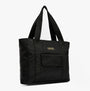 Barbour B.INTL QUALIFY Womens Tote Bag Black side view with outer front pocket and webbing handles.