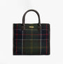 Barbour BARRHILL TARTAN Womens Tote Bag Classic Tartan front view with leather trim and plaid design.