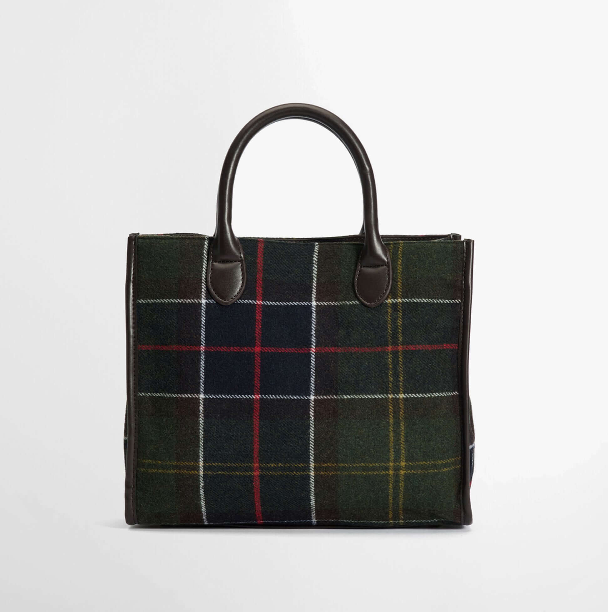 Barbour BARRHILL TARTAN Womens Tote Bag Classic Tartan front view showcasing elegant classic tartan design and sturdy leather handles.