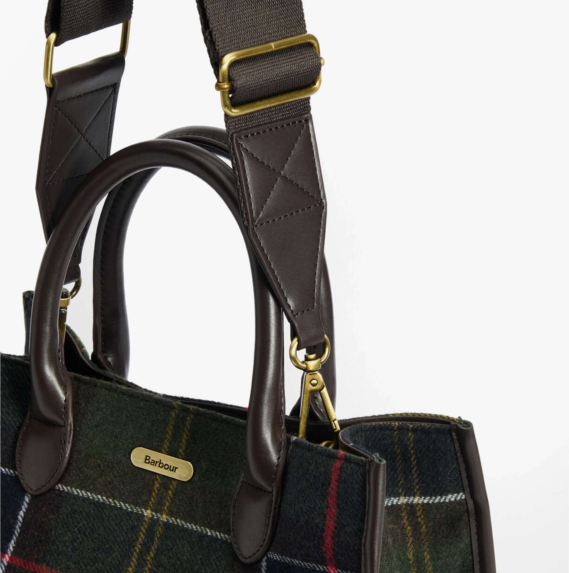 Barbour BARRHILL TARTAN Womens Tote Bag Classic Tartan side view of handles and strap details