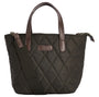 Barbour QUILTED MINI Womens Tote Bag Olive front view with leather-look handles and embossed logo