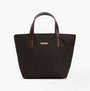 Barbour MINI QUILTED Womens Tote Bag Olive front view showing zip closure and brown handles.