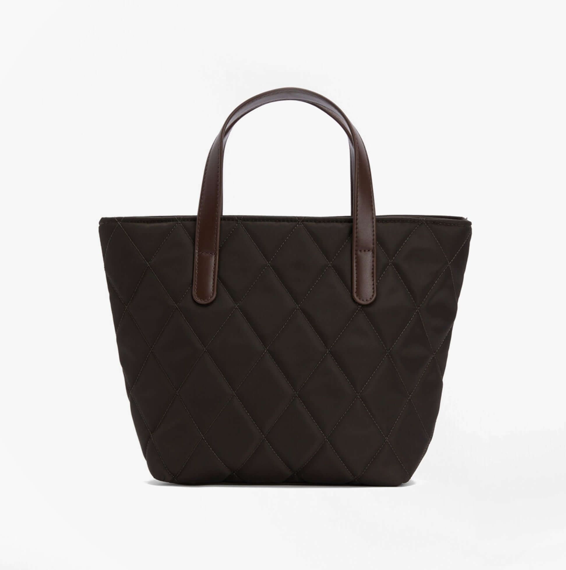 Barbour MINI QUILTED Womens Tote Bag Olive front view with brown handles and quilted design.