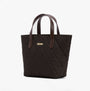 Barbour MINI QUILTED Womens Tote Bag Olive side view with zip closure, featuring brown handles and quilted design.