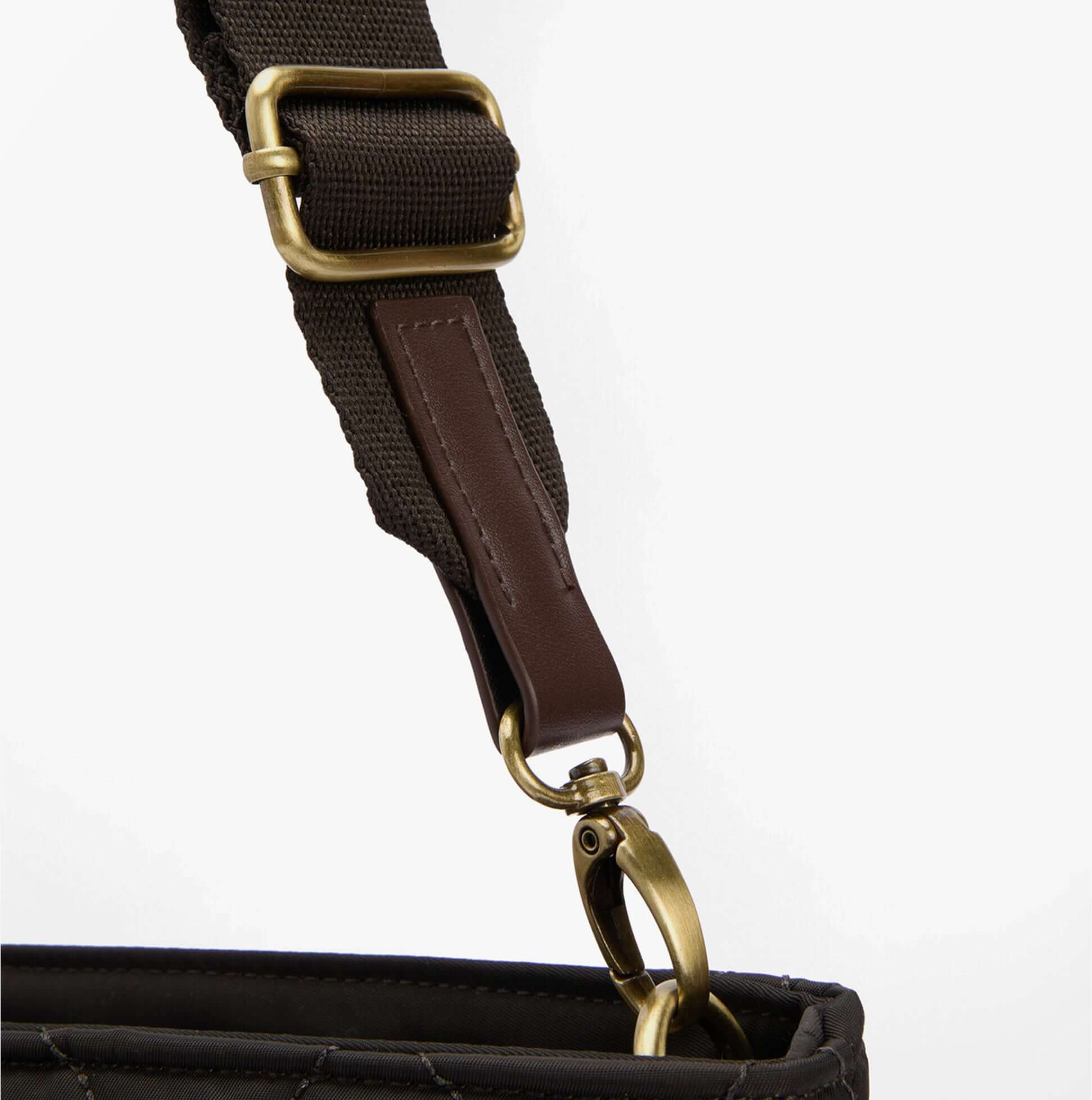 Barbour MINI QUILTED Womens Tote Bag Olive detail view of strap and fastening mechanism