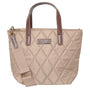 Barbour QUILTED MINI Womens Tote Bag Sand Dune front view with leather-look handles and embossed logo.