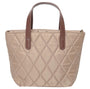 Barbour QUILTED MINI Womens Tote Bag Sand Dune front view with brown leather-look handles and quilted design.