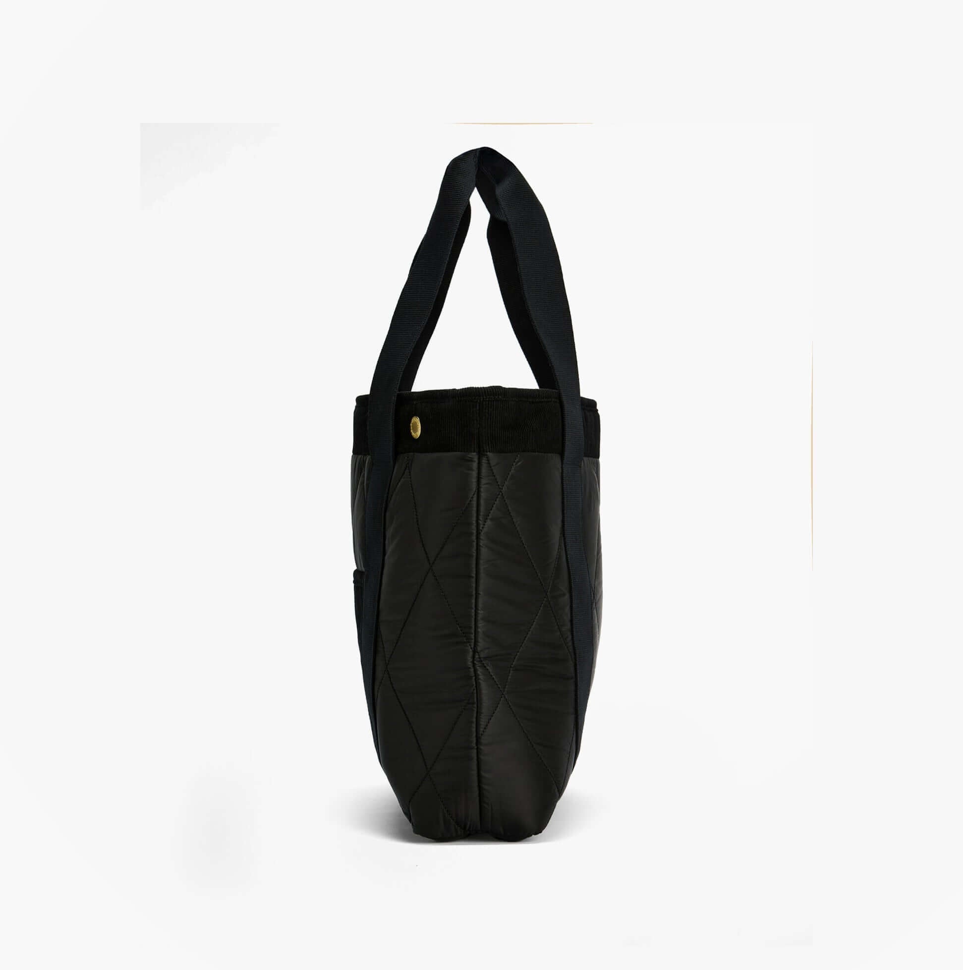 Barbour HEALY Tote Bag Womens Tote Bag Black/Ancient side view showcasing quilted design and handles.