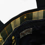 Barbour HEALY Tote Bag Womens Tote Bag Black/Ancient detail view of bag interior showcasing plaid lining and logo tag.