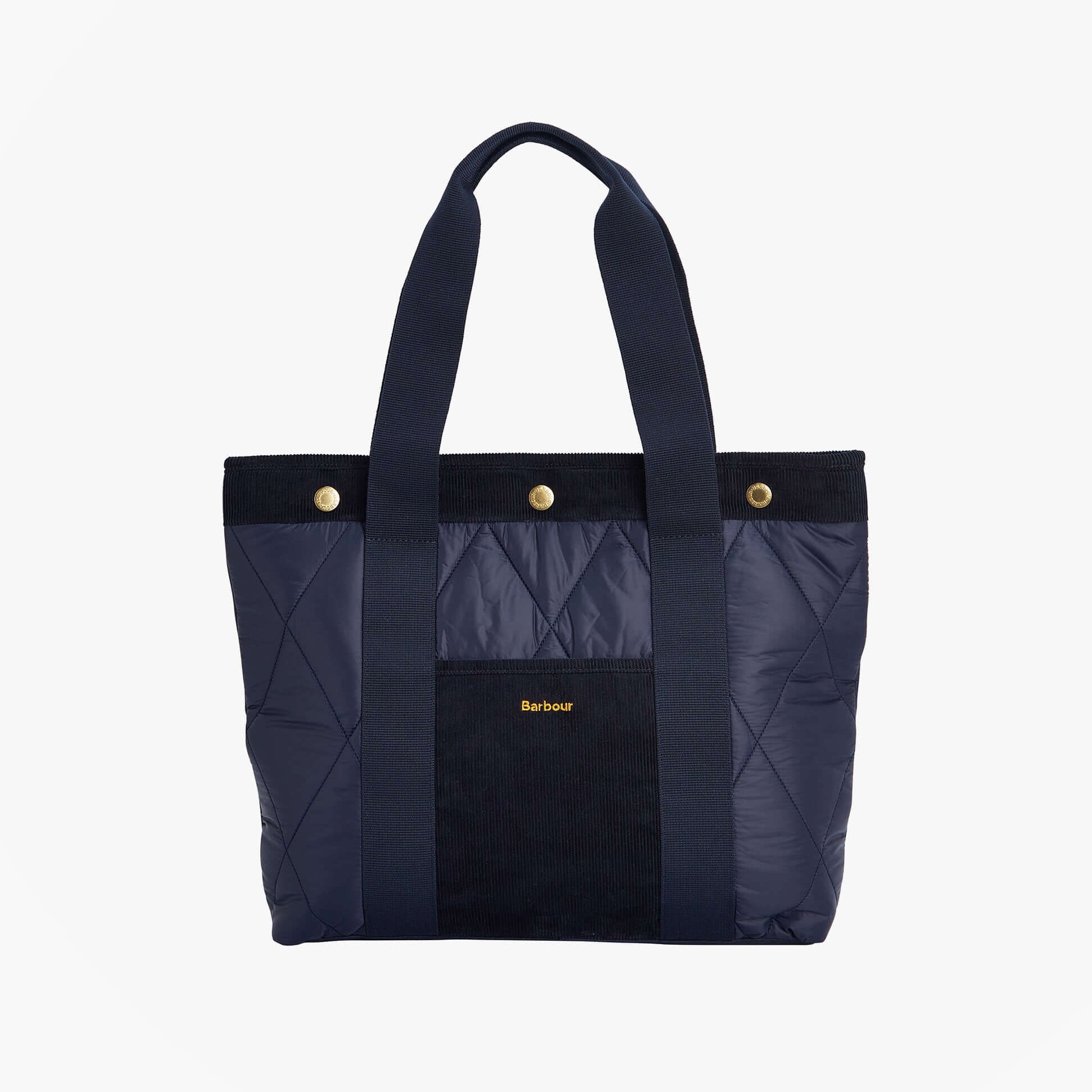 Barbour HEALY Tote Bag Womens Tote Bag Navy front view showing quilted design and embroidered logo.