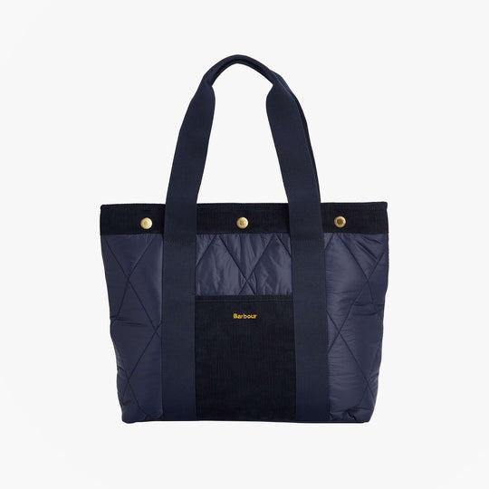 Barbour HEALY Tote Bag Womens Tote Bag Navy front view showing quilted design and embroidered logo.
