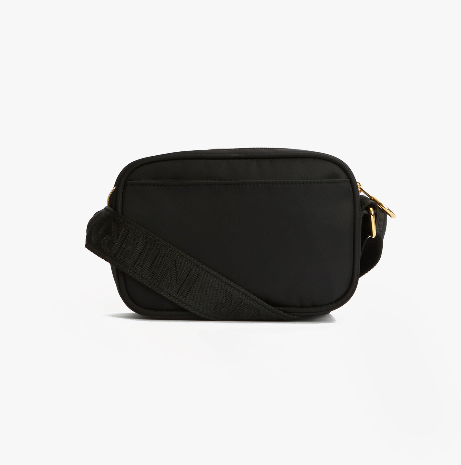 Barbour B.INTL MICRO QUALIFY Womens Crossbody Bag Black side view showcasing adjustable strap and zip detailing.