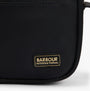Detail view of Barbour B.INTL MICRO QUALIFY Womens Crossbody Bag Black logo on black nylon material.