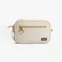 Barbour B.INTL MICRO QUALIFY Womens Crossbody Bag Light Pearl front view with gold zipper and adjustable strap
