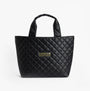 Barbour B.INTL BATTERSEA QUILTED Womens Mini Tote Bag Black front view with logo detail.