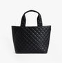 Barbour B.INTL BATTERSEA QUILTED Womens Mini Tote Bag Black front view showcasing quilted design and double handles.
