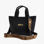 Barbour B.INTL BATTERSEA QUILTED Womens Mini Tote Bag Black side view with adjustable strap and gold logo detail