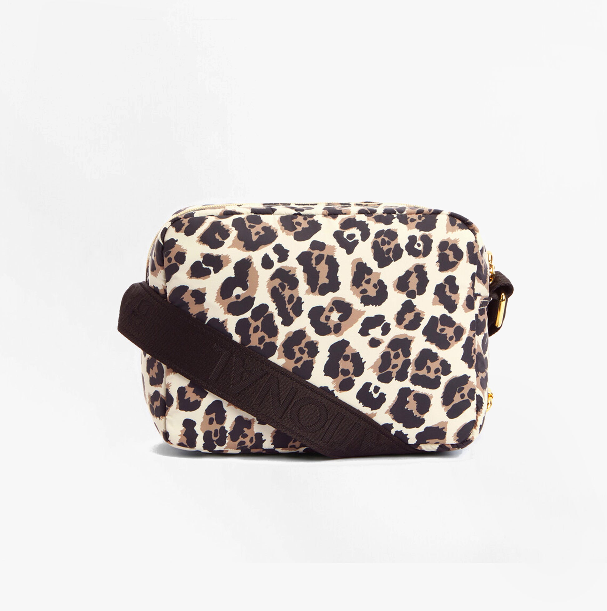 Barbour B.INTL BOULEVARD Womens Crossbody Bag Pearl Jaguar side view with leopard print design and adjustable strap.