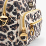 Barbour B.INTL BOULEVARD Womens Crossbody Bag Pearl Jaguar detail view featuring gold zip pulls and leopard print design